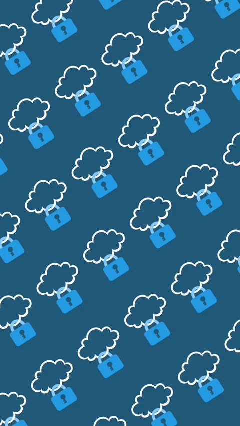 Seamless pattern of clouds with secure padlocks for mobile cloud security Stock Footage 333604955