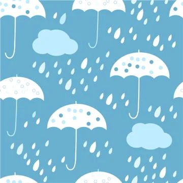 Seamless pattern with clouds, umbrella and raindrops Illustrazione stock