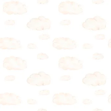 Seamless pattern of clouds on white background. Hand drawn watercolor イラスト素材
