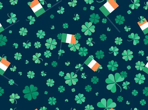 Seamless pattern with clover and Irish flag. Saint Patrick's Day. Background  Illustrazione stock