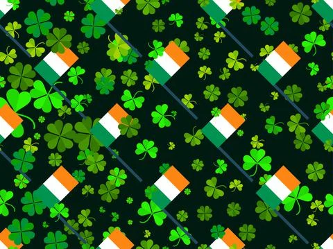 Seamless pattern with clover and Irish flag. Saint Patrick's Day. Background  Illustrazione stock