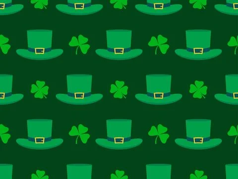 Seamless pattern with clover leaves and Leprechaun hat. Happy St. Patrick's.. Stock Illustration