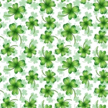 Seamless pattern with clover leaves. Green four leaf clover. Stock-Illustration