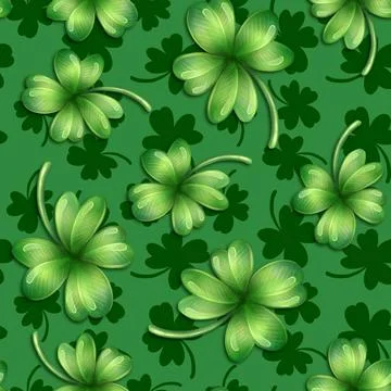 Seamless pattern with clover leaves. Green four leaf clover. Seamless patt... Stock Photos