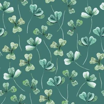 Seamless pattern with clover leaves. Hand drawn watercolor illustration. Stock Illustration