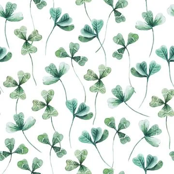 Seamless pattern with clover leaves. Hand drawn watercolor illustration. Stock Illustration