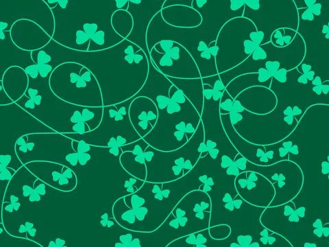 Seamless pattern of clover leaves for St. Patrick's Day. Intertwined green .. Illustrazione stock