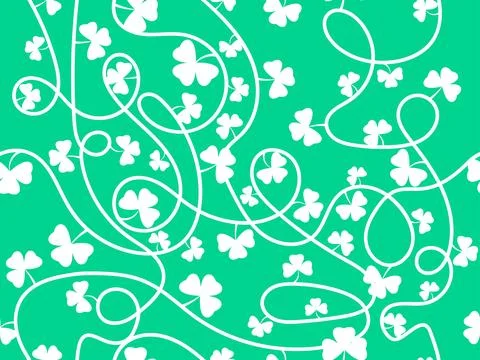Seamless pattern of clover leaves for St. Patrick's Day. White silhouettes .. Stock-Illustration