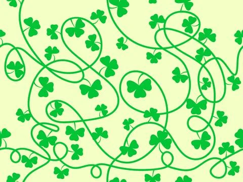 Seamless pattern of clover leaves for St. Patrick's Day. Intertwined green .. Stock Illustration