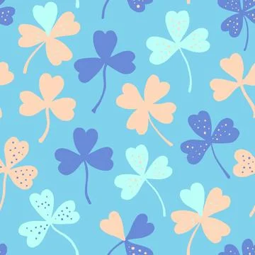 Seamless pattern with clover in pastel delicate colors. Vector hand-drawn i.. Stock Illustration