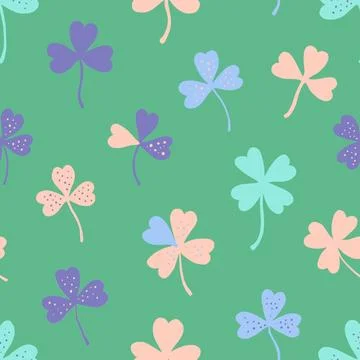 Seamless pattern with clover in pastel delicate colors. Vector hand-drawn i.. Stock Illustration