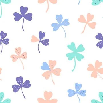 Seamless pattern with clover in pastel delicate colors. Vector hand-drawn i.. Stock Illustration