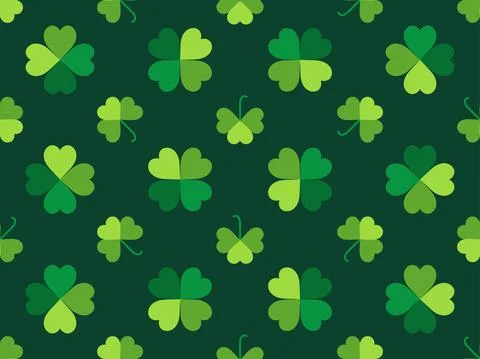 Seamless pattern with clover for Saint Patrick's Day. Green shades of four-le Illustrazione stock