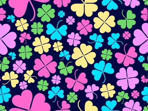 Seamless pattern with clover for Saint Patrick's Day. Multi-colored four-leaf Stock Illustration
