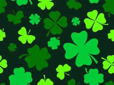 Seamless pattern with clover for Saint Patrick's Day. Green shades of four-.. Illustrazione stock