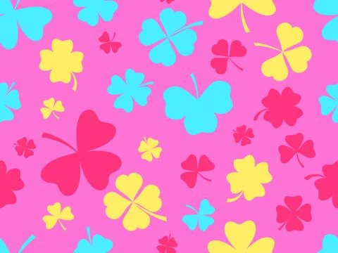 Seamless pattern with clovers for St. Patrick's Day. Multi-colored four-lea.. Illustrazione stock