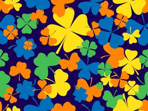 Seamless pattern with clovers for St. Patrick's Day. Multi-colored four-lea.. Illustrazione stock
