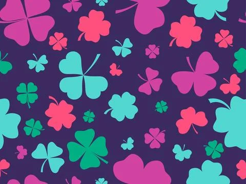 Seamless pattern with clovers for St. Patrick's Day. Multi-colored four-lea.. Stock-Illustration