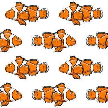 Seamless pattern with clown fish. Vector background with tropical fish. Stock Illustration