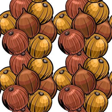 Seamless pattern. Clusters of yellow onion plants are woven into a braid. Stock Illustration