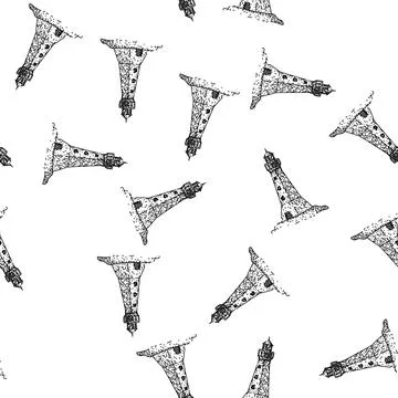 Seamless pattern coastal lighthouse sketch hand drawn 스톡 일러스트
