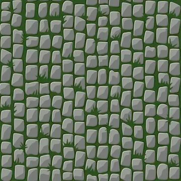 Seamless pattern of cobblestone street paving with grass. Stock Illustration