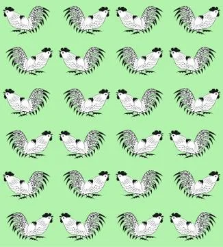 Seamless pattern with cocks on a green background Stock Illustration