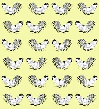Seamless pattern with cocks on a yellow background Stock Illustration