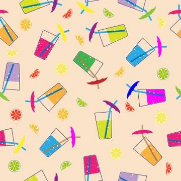 Seamless pattern with cocktail and citrus fruit slices. Stock Illustration