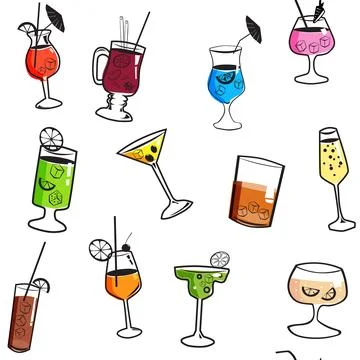 Seamless pattern Cocktail beverages background Stock Illustration