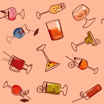 Seamless pattern Cocktail beverages background Stock Illustration
