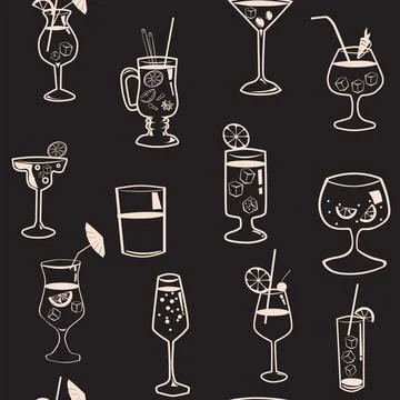 Seamless pattern Cocktail beverages sketch background Stock Illustration