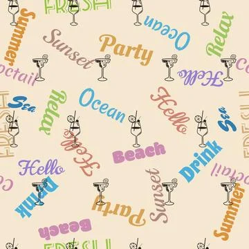 Seamless pattern Cocktail beverages sketch background Stock Illustration