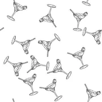Seamless pattern cocktail drink sketch hand drawn Stock Illustration