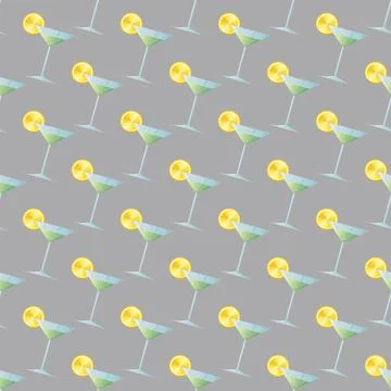 Seamless pattern cocktail garnished with lemon slice icon image. Summer drink Illustrazione stock