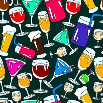 Seamless pattern with cocktail glasses for restaurant or bar menu 스톡 일러스트