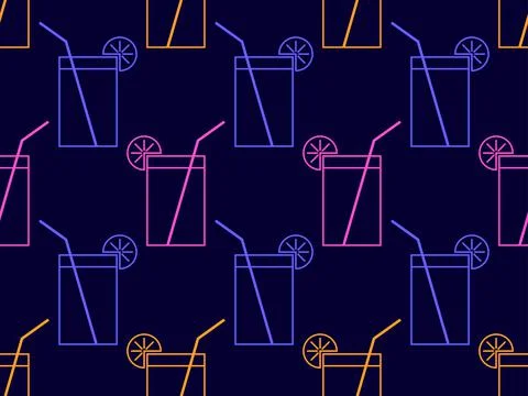 Seamless pattern with cocktail icon in line art style. Alcoholic cocktails wi Stock-Illustration