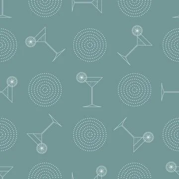 Seamless pattern cocktail with lemon slice and dots. juicy cocktail drink pri Stock Illustration