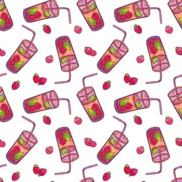 Seamless pattern with cocktails with berries. 스톡 일러스트