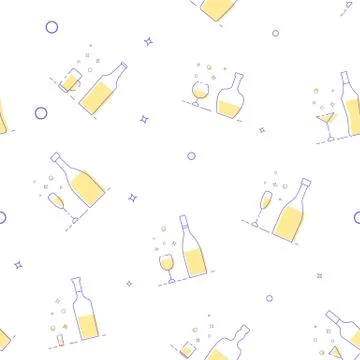 Seamless pattern with cocktails. White background with  drinks icons.   Templ Stock-Illustration