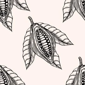 Seamless pattern of cocoa beans. Illustrazione stock