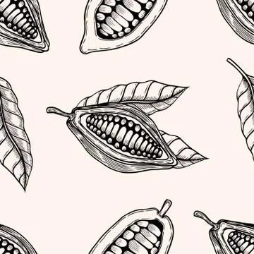 Seamless pattern of cocoa beans. 스톡 일러스트