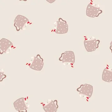 Seamless pattern cocoa marshmallow cup cartoon vector 스톡 일러스트