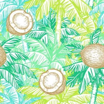 Seamless pattern with coconut and palm trees Stock-Illustration