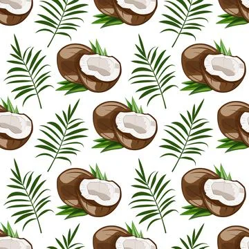 Seamless pattern with coconut and palm leaves イラスト素材