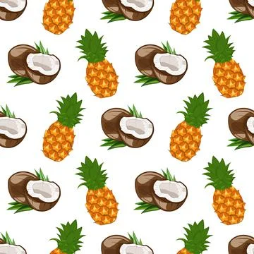 Seamless pattern with coconut and pineapple Stock Illustration