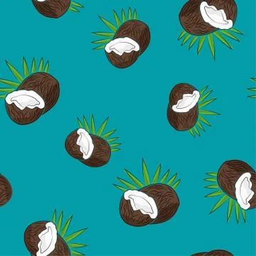 Seamless Pattern , Coconut on Azure Background Stock Illustration