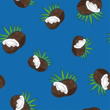 Seamless Pattern , Coconut on Blue Background Stock Illustration