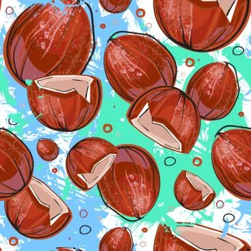 Seamless Pattern Coconut Fruits Exotic Ornament Background Stock Illustration