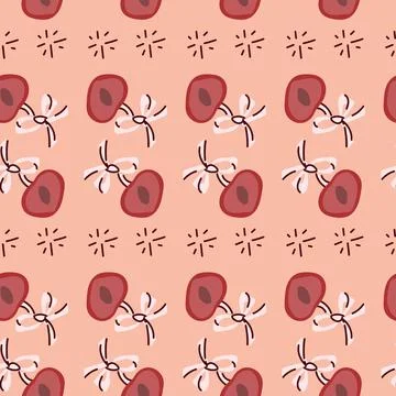 Seamless pattern of coconut halves and splashes on pink background 스톡 일러스트